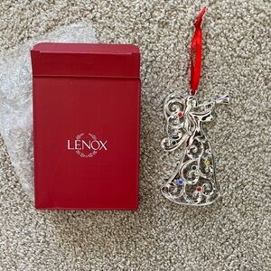 NIB Lenox Sparkle & Scroll Angel Christmas Ornament Silverplate Clear‎ Gems